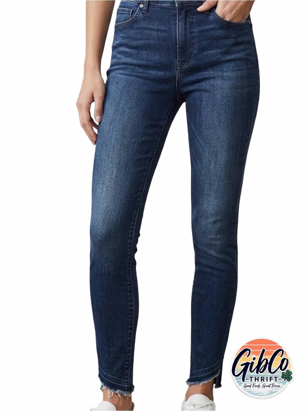 Express - Size 6 - High Rise Skinny Ankle Frayed - Dark Blue Wash Jeans
